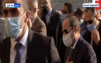 لحظة وصول الرئيس السيسي لمقر إقامته بباريس للمشاركة بمؤتمر ليبيا (فيديو)