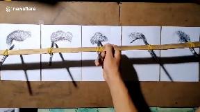 فنان فلبيني يرسم 5 شخصيات ببراعة في نفس الوقت (فيديو)