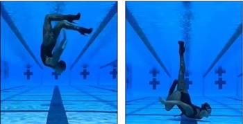 فتاة روسية تستعرض مهاراتها في السباحة بالكعب العالي (صور)