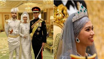 قاعة مطلية بالذهب وفستان بالألماس.. ابنة سلطان بروناي تحتفل بزفافها (فيديو وصور)