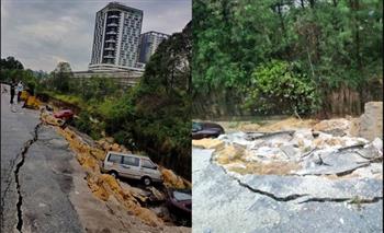 وسط دهشة الجميع.. انهيار أرضي يبتلع السيارات في ماليزيا (فيديو)