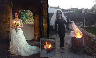 سيدة تحرق فستان زفافها احتفالا بطلاقها 