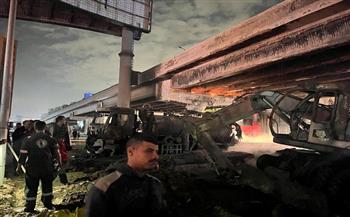 الحماية المدنية تسيطر على حريق خط غاز أسفل كوبرى النادي الأهلي بمدينة نصر (صور)