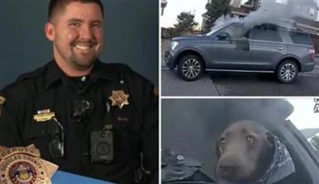 ضابط شجاع يخاطر بحياته لإنقاذ كلب عالق فى سيارة مشتعلة (فيديو)
