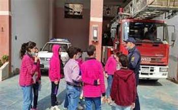 طلاب بني سويف في زيارة لمقر الحماية المدنية لمواجهة الحرائق