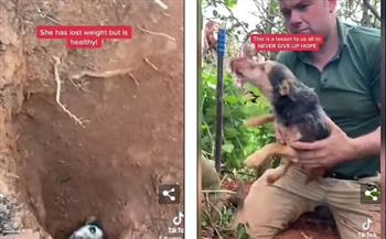 إنقاذ كلب من حفرة بعد 56 ساعة سقوط .. فيديو 