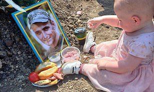 طفلة جندي أوكرانى تهز قلوب الملايين باحتفالها بعيد ميلادها الأول أمام قبر والدها 
