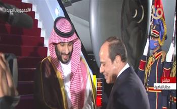 لحظة استقبال الرئيس السيسي ولي العهد السعودي لدى وصوله مصر (فيديو)