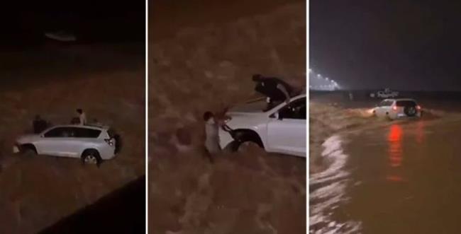 نهاية كارثية لسائق سيارة غامر باقتحام سيل عارم بالسعودية «فيديو»