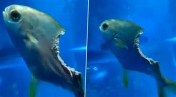 تعرضت للافتراس.. سمكة ضخمة تعيش بنصف جسد (فيديو)