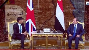 خلال لقائه رئيس الوزراء البريطاني..الرئيس السيسي نزوح المدنيين  من غزة إلى سيناء أمر شديد الخطورة
