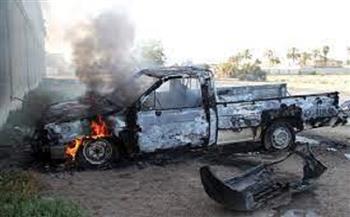 النيران تلتهم سيارة نصف نقل على طريق المنيا  