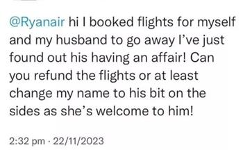 رسالة لشركة طيران.. طلب غريب من سيدة اكتشفت خيانة زوجها
