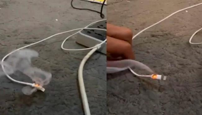 خطر في كل بيت.. لحظة احتراق شاحن هاتف محمول