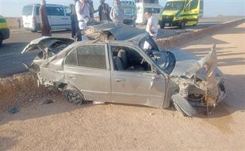 مصرع زوج وزوجته وإصابة طفلتين في حادث انقلاب سيارة ملاكي بمطروح