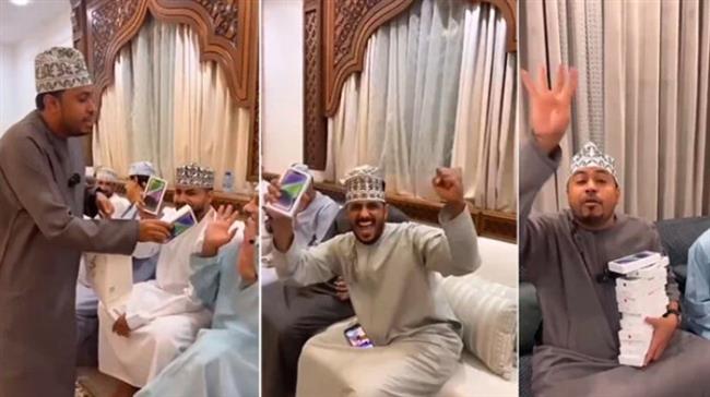 بسبب فوز مانشستر سيتي.. عٌماني يوزع أجهزة آيفون على ضيوفه (فيديو)