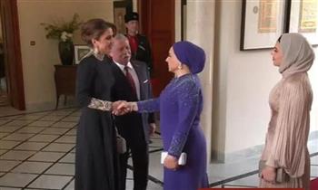 ملك الأردن وقرينته يستقبلان قرينة الرئيس السيسي بقصر زهران