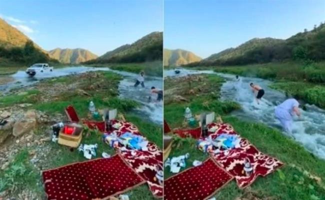 بالفيديو.. موقف طريف لسعوديين يسبحون ويلهون في المياه بعد هطول الأمطار