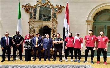 السفير بسام راضي يستقبل بعثة المنتخب المصري الأول للتايكوندو في روما