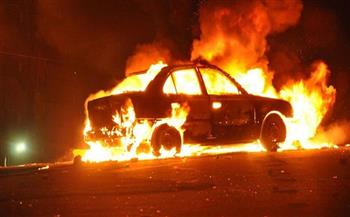 حريق هائل في سيارة ملاكي أمام نادي 6 أكتوبر