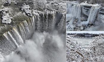 صور تكشف تجمد شلالات نياجرا جزئيًا بسبب الطقس شديد البرودة