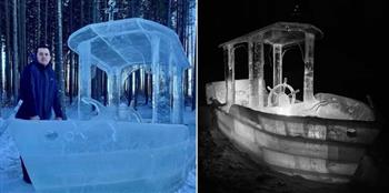 بيلاروسي يبني قاربا مصنوعا من الجليد ويبحر به