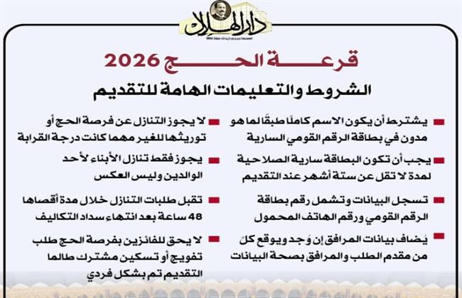 قرعة الحج 2026.. الشروط والتعليمات الهامة للتقديم (إنفوجراف)