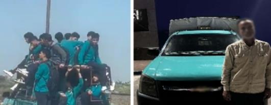 ضبط سائق نصف نقل قام بتحميل الطلاب بالصندوق الخلفي للسيارة بالدقهلية