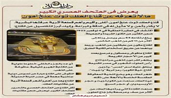 قناع الخلود يضئ الجيزة.. «توت عنخ آمون» درة المتحف المصري الكبير| انفوجراف
