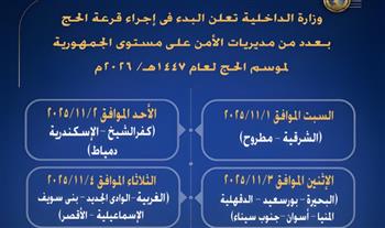 وزارة الداخلية تعلن مواعيد إجراء قرعة الحج بعدد من مديريات الأمن