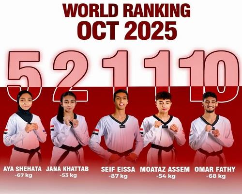 وزير الشباب والرياضة يهنئ أبطال التايكوندو بتصدر التصنيف العالمي