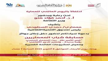 غدًا.. إعلان أسماء الفائزين في مسابقة شباب المعماريين لإعادة تأهيل مراكز الإبداع 