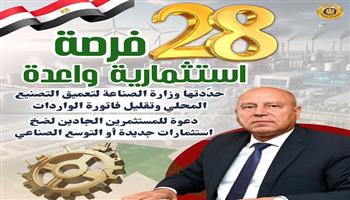  لتعميق التصنيع المحلي وتقليل الواردات.. 28 فرصة استثمارية واعدة تحددها وزارة الصناعة