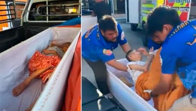 فيديو مرعب.. مسنّة تستيقظ في تابوتها قبل لحظات من حرق جثمانها