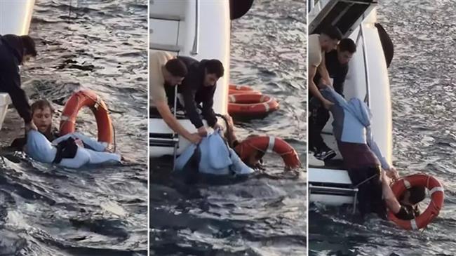 فيديو.. عملية إنقاذ بطولية لسيدة سقطت في مضيق البوسفور