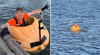 رقم قياسي.. أمريكي يقطع 95 كيلومترًا داخل "يقطينة عملاقة"