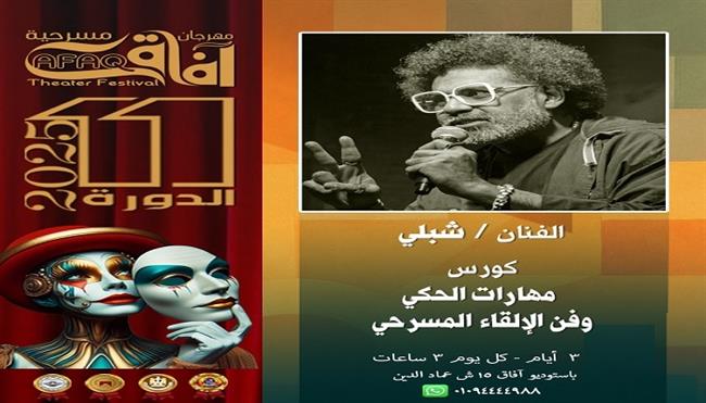 اليوم.. كورس مهارات الحكي للفنان شبلي والكتابة للناقد فادي نشأت بمهرجان آفاق مسرحية  