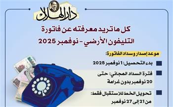 كل ما تريد معرفته عن فاتورة التليفون الأرضي لشهر نوفمبر 2025| إنفوجراف 