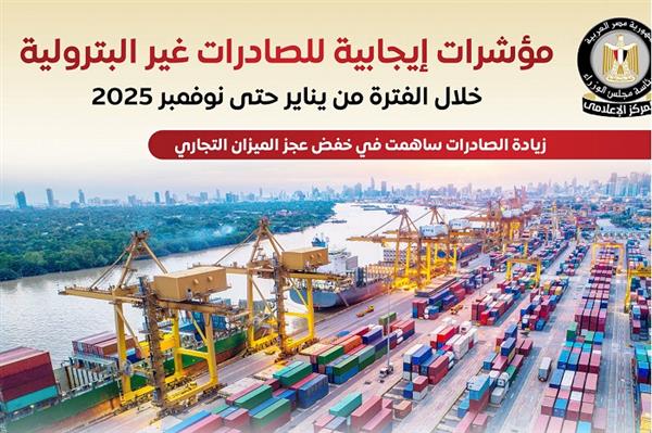 "إعلامي مجلس الوزراء": مؤشرات إيجابية للصادرات غير البترولية خلال 2025| إنفوجراف 