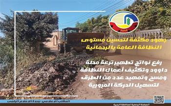 رفع نواتج تطهير ترعة محلة داوود وتكثيف أعمال النظافة ومسح وتمهيد عدد من الطرق