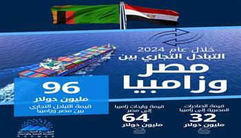 الإحصاء: 96 مليون دولار حجم التبادل التجارى بين مصر زامبيا خلال عام 2024