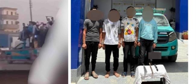 ضبط المتهمين باعتلاء سيارة نقل حاملين أسلحة بيضاء خلال سيرها بالطريق العام