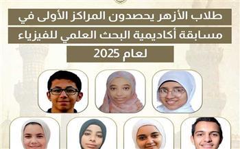 طلاب الأزهر يحصدون المراكز الأولي في مسابقة أكاديمية البحث العلمي للفيزياء لعام 2025 
