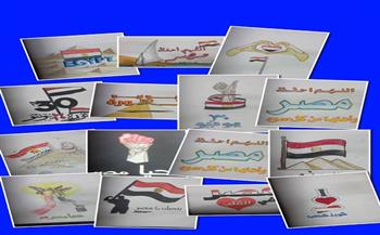 رسم بوستر بمناسبة ذكرى ثورة 30 يونيو بقصر ثقافة المنيا