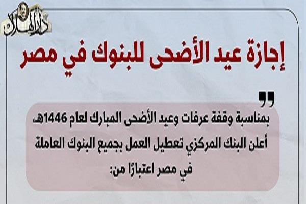 موعد إجازة عيد الأضحى للبنوك في مصر| إنفوجراف