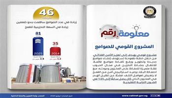 وداعًا للشون الترابية.. "التموين" تؤمّن القمح بـ 81 صومعة حديثة بسعة 3.4 مليون طن| إنفوجراف