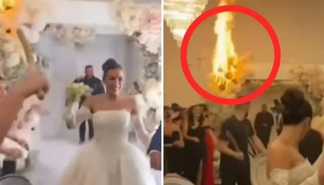 على طريقة مشهد العزف في "تياتنيك".. حفل زفاف يتواصل وسط النيران (فيديو)