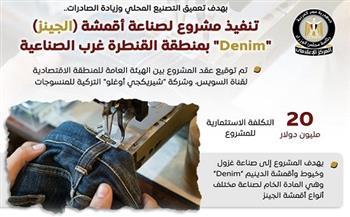 مجلس الوزراء: مشروع صناعي لإنتاج أقمشة الجينز بمنطقة القنطرة غرب باستثمارات 20 مليون دولار