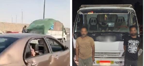 ضبط سائق سيارة نقل اصطدم بملاكي وتعدى على قائدها بطريق الأوتوستراد