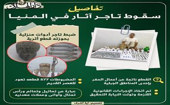 بحوزته  577 قطعة أثرية.. تفاصيل سقوط تاجر آثار في المنيا| إنفوجراف